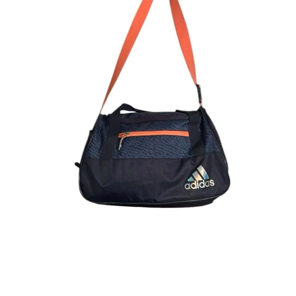 Adidas Blue & Orange Duffle Bag. Has separate inside & outside pockets 19x11x10